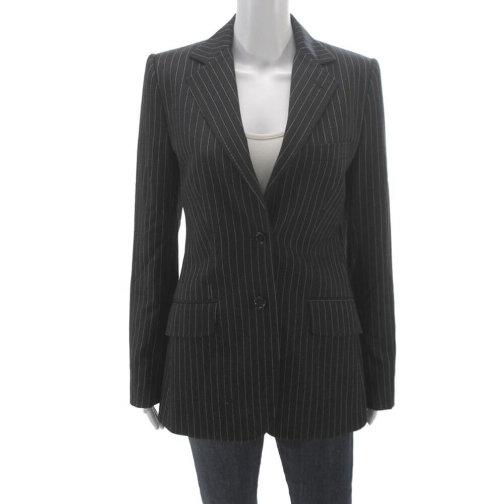 Dolce & Gabbana Womens Striped Buttoned Long Sleeve Blazer Black Size EUR 44